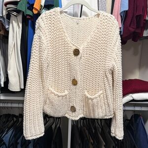 Amazon Cream Chunky Knit Cardigan with Wooden Buttons